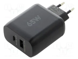 GOOBAY Cargador de Red 65W con USB-A y USB-C Power Delivery, Negro