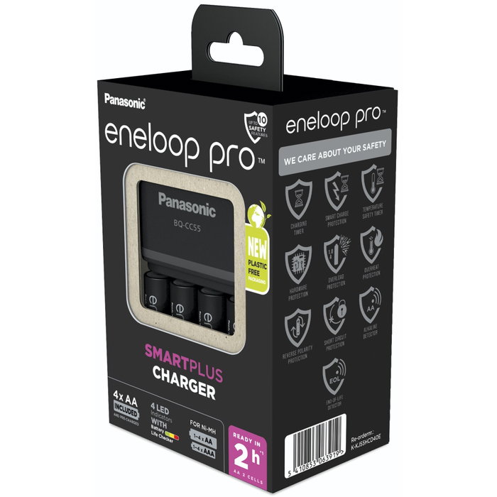 Panasonic Eneloop Smart Plus BQ-CC55 con 4 baterías AA 2500 mAh Panasonic Eneloop Smart Plus BQ-CC55 con 4 baterías AA 2500 mAh