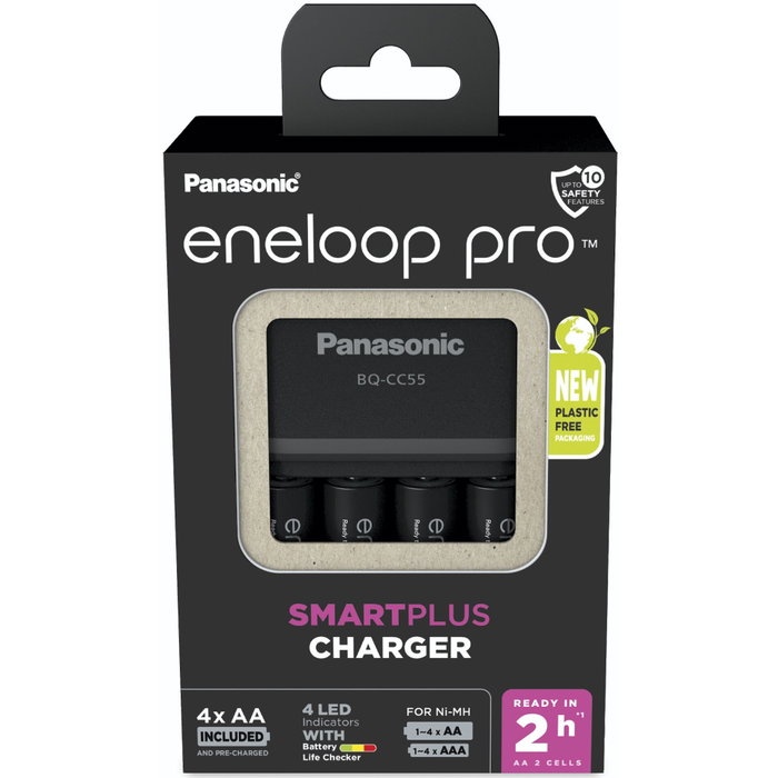 Panasonic Eneloop Smart Plus BQ-CC55 con 4 baterías AA 2500 mAh Panasonic Eneloop Smart Plus BQ-CC55 con 4 baterías AA 2500 mAh