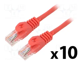 Lanberg Pack de 10 Patchcord Cat.5e UTP 2m Rojo Fluke Passed