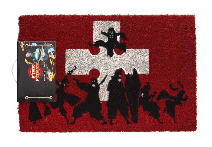 SD Toys Felpudo de Entrada 60x40 cm Fire Force Anime, Fibra de Coco con Asa, Alfombrilla para Hogar