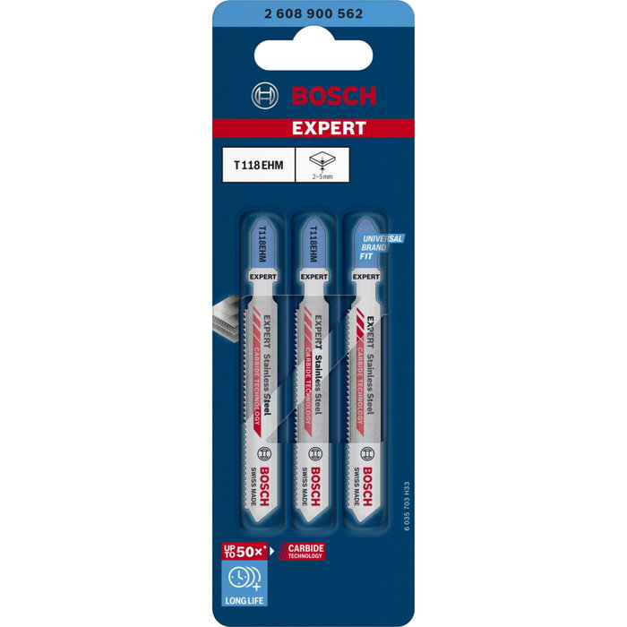 Bosch EXPERT Hojas de sierra caladora T 118 EHM para acero inoxidable, 3 unidades Bosch EXPERT Hojas de sierra caladora T 118 EHM para acero inoxidable, 3 unidades