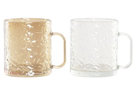 DKD Home Decor Set de 12 Tazas de Cristal Relieve Azul y Ámbar 500ml