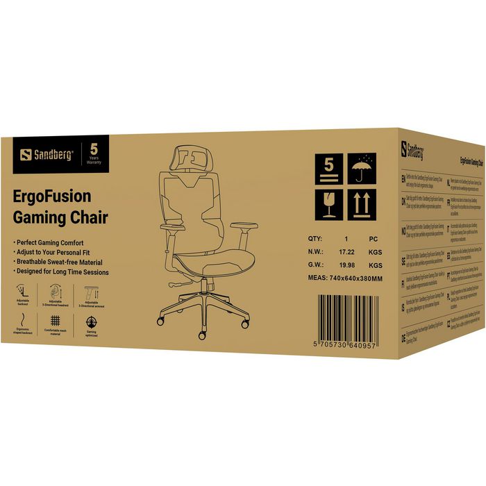 Sandberg Silla Gaming ErgoFusion Ergonomica con Malla Transpirable, Reposacabezas y Brazos Ajustables, Respaldo Reclinable 4 Posiciones Sandberg Silla Gaming ErgoFusion Ergonomica con Malla Transpirable, Reposacabezas y Brazos Ajustables, Respaldo Reclinable 4 Posiciones