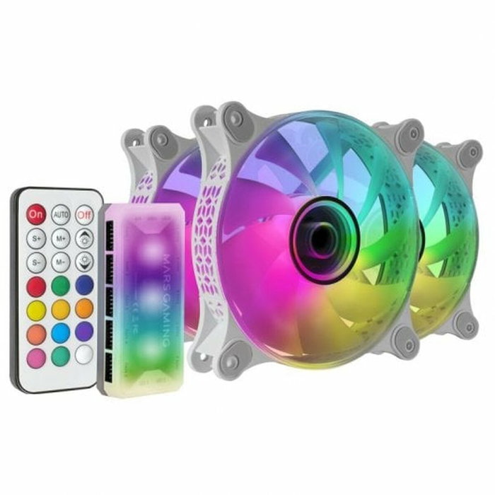Mars Gaming Kit 3 Ventiladores MF-3D Blanco con Espejo Infinito, HUB y Mando RF
