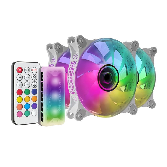 Mars Gaming Kit 3 Ventiladores MF-3D Blanco con Espejo Infinito, HUB y Mando RF