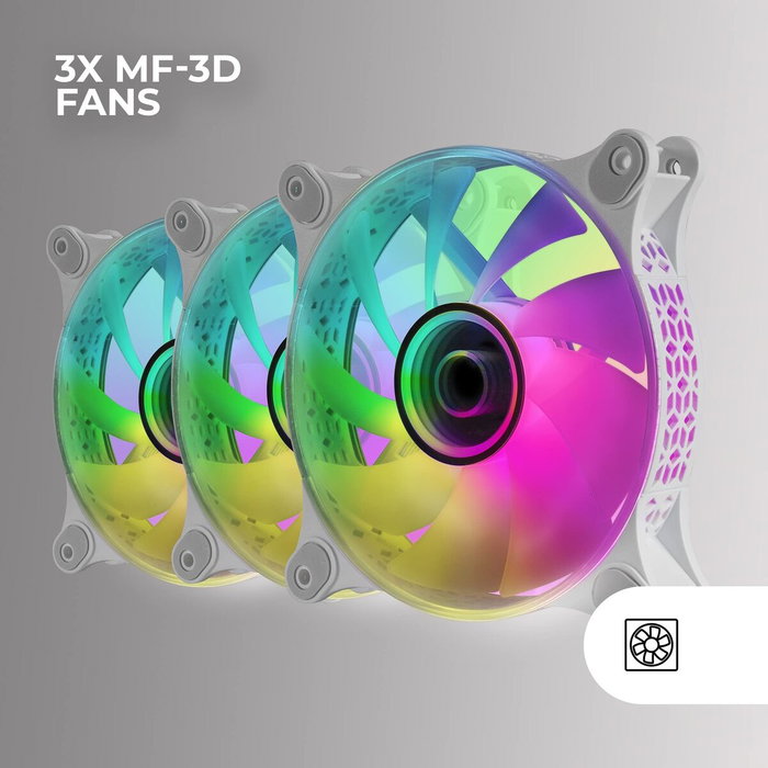 Mars Gaming Kit 3 Ventiladores MF-3D Blanco con Espejo Infinito, HUB y Mando RF