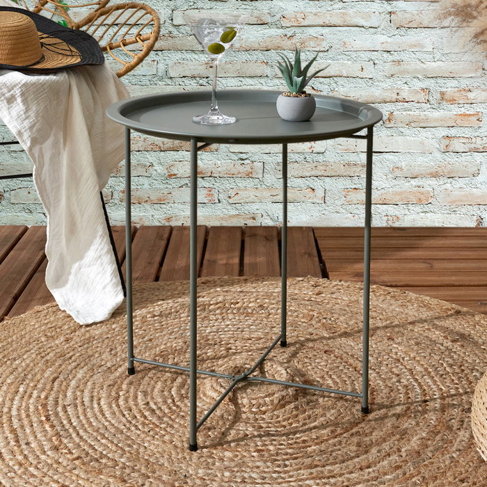 Home Deco Factory Mesa Auxiliar Sienna Verde Essentiel Tubos Cruzados Desmontable Plegable Acero 47x50 cm