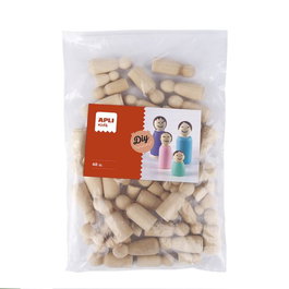 APLI Muñecos de Madera Natural 4 Tamaños (2,7-5cm) Bolsa de 48