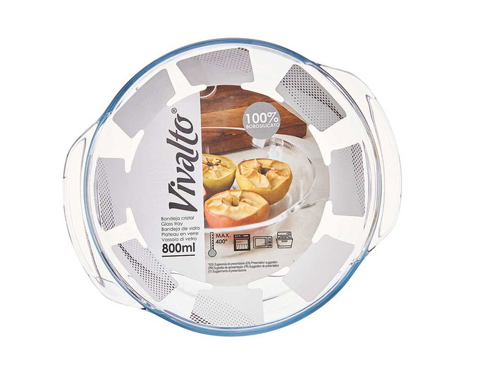 VIVALTO Bandeja Redonda de Borosilicato con Asas, 800ml, Transparente, 19.8x5.4x17.4 cm (Set de 18)