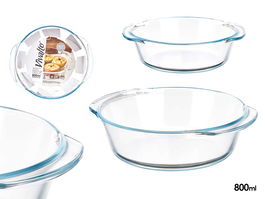 VIVALTO Bandeja Redonda de Borosilicato con Asas, 800ml, Transparente, 19.8x5.4x17.4 cm (Set de 18)