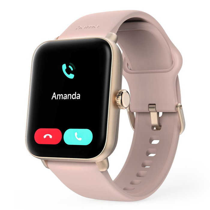 Hama 6010 Smartwatch para Mujer, Rosa y Dorado Rosa, GPS, Pulsómetro, SpO2, 1.6" TFT, Android/iOS
