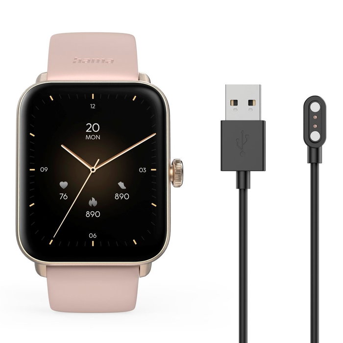 Hama 6010 Smartwatch para Mujer, Rosa y Dorado Rosa, GPS, Pulsómetro, SpO2, 1.6" TFT, Android/iOS