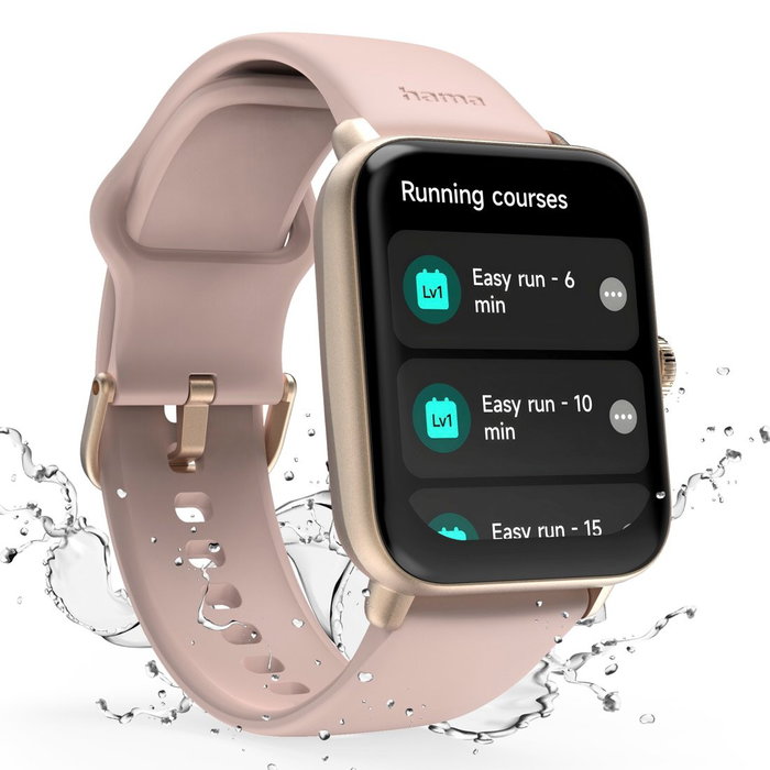 Hama 6010 Smartwatch para Mujer, Rosa y Dorado Rosa, GPS, Pulsómetro, SpO2, 1.6" TFT, Android/iOS