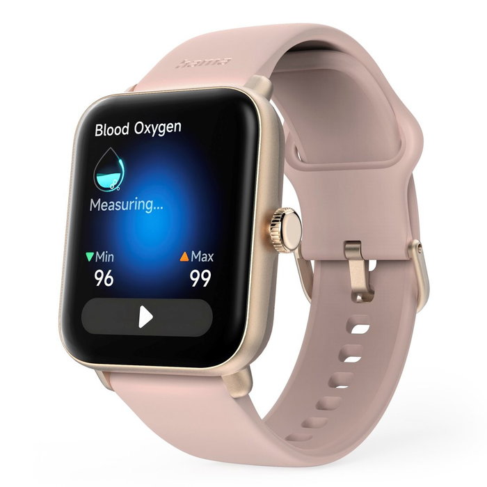Hama 6010 Smartwatch para Mujer, Rosa y Dorado Rosa, GPS, Pulsómetro, SpO2, 1.6" TFT, Android/iOS