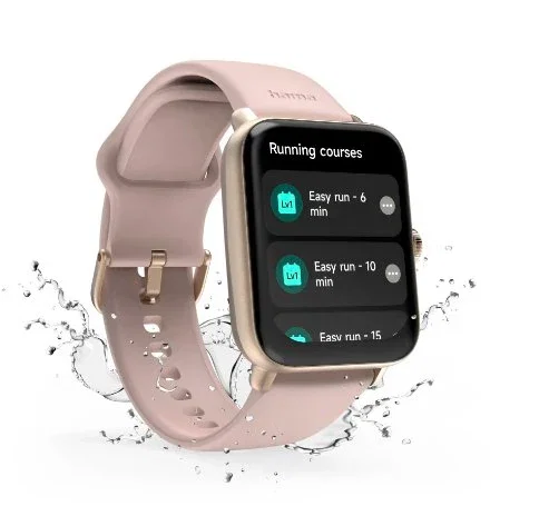 Hama Smartwatch 6010 - Reloj Inteligente con GPS y Llamadas, Pantalla Táctil 1.65", Pulsera Silicona Rosa/Oro Rosa, 44 mm, Unisex