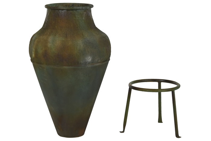 DKD Home Decor Ánfora de Metal Envejecido Verde Musgo
