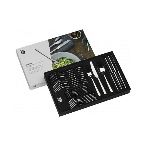 WMF 1272916040 Juego de Cubiertos 'Palma', 30 Piezas para 6 Personas, Acero Inoxidable, Tenedor, Cuchillo y Cuchara de Mesa