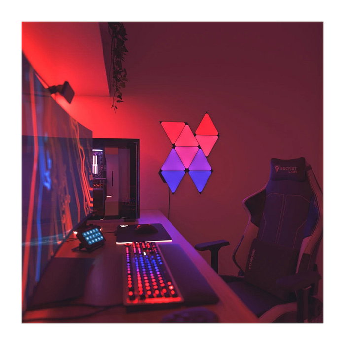 Nanoleaf NL47-0102TW-9PK Shapes Triangles Ultra Black Starter Kit, 9 Paneles Inteligentes, Wi-Fi, Compatible con Alexa, Google Assistant, HomeKit