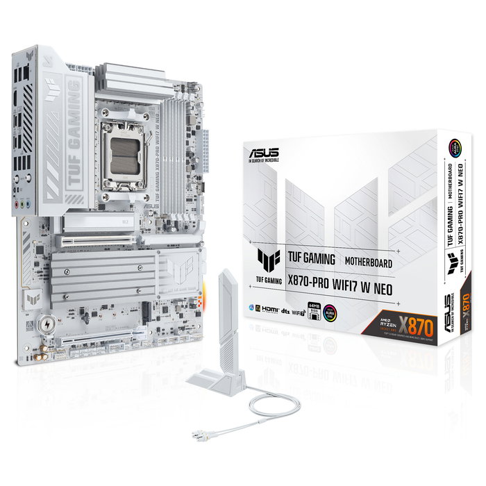 ASUS TUF GAMING X870-PRO WIFI7 W NEO Placa Base ATX, AMD X870, AM5, DDR5 hasta 256GB 9600MHz, Wi-Fi 7, Bluetooth 5.4