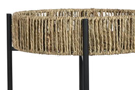 DKD Home Decor Mesita Auxiliar Balines Negro Natural Metal Fibra 49x49x44 cm Set de 2