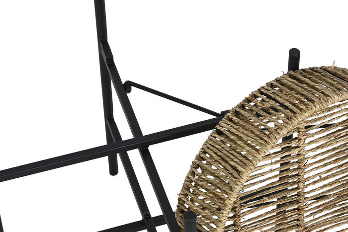 DKD Home Decor Mesita Auxiliar Balines Negro Natural Metal Fibra 49x49x44 cm Set de 2