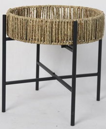 DKD Home Decor Mesita Auxiliar Balines Negro Natural Metal Fibra 49x49x44 cm Set de 2