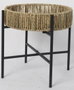 DKD Home Decor Mesita Auxiliar Balines Negro Natural Metal Fibra 49x49x44 cm Set de 2