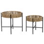 DKD Home Decor Set de 2 Mesitas Auxiliares de Metal y Fibra Negro y Natural
