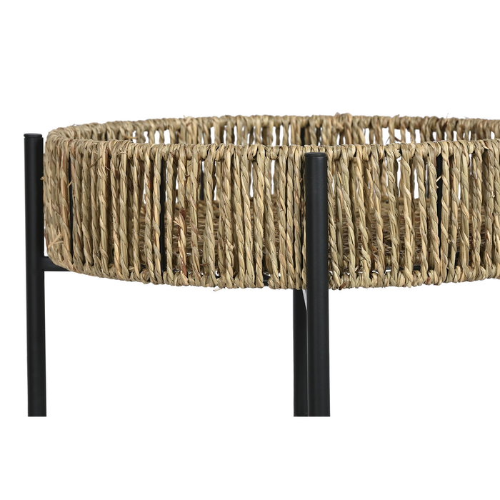 DKD Home Decor Set de 2 Mesitas Auxiliares de Metal y Fibra Negro y Natural DKD Home Decor Set de 2 Mesitas Auxiliares de Metal y Fibra Negro y Natural