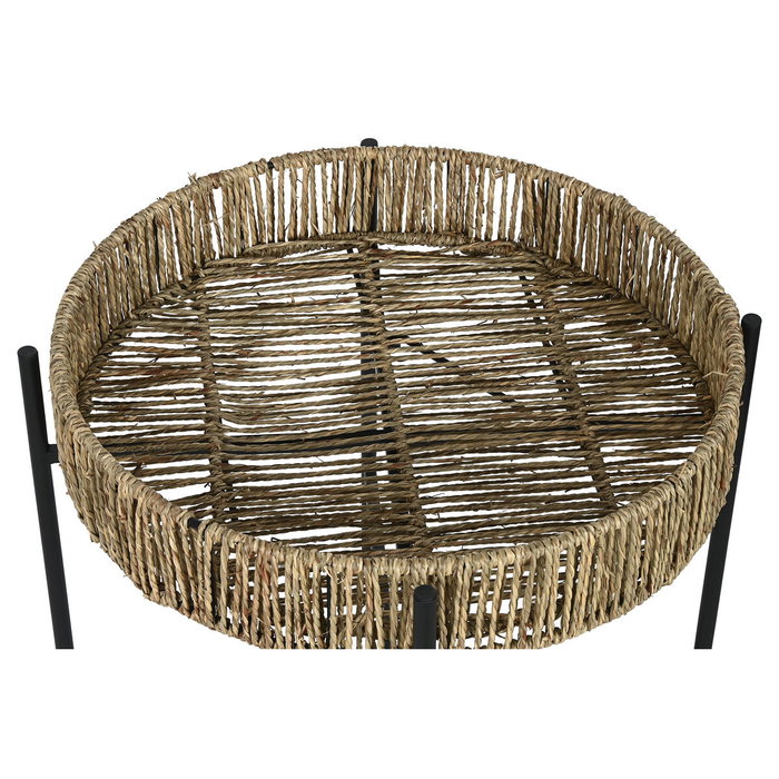 DKD Home Decor Set de 2 Mesitas Auxiliares de Metal y Fibra Negro y Natural DKD Home Decor Set de 2 Mesitas Auxiliares de Metal y Fibra Negro y Natural