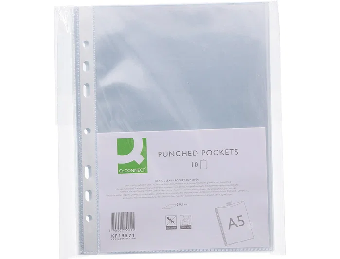 Q-connect Funda multitaladro DIN A5 100 mc cristal 6 taladros, 10 unidades Q-connect Funda multitaladro DIN A5 100 mc cristal 6 taladros, 10 unidades