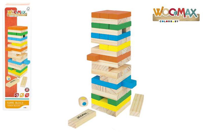Woomax Torre de Bloques de Madera 26 cm con 58 Piezas para Niños a partir de 5 Años