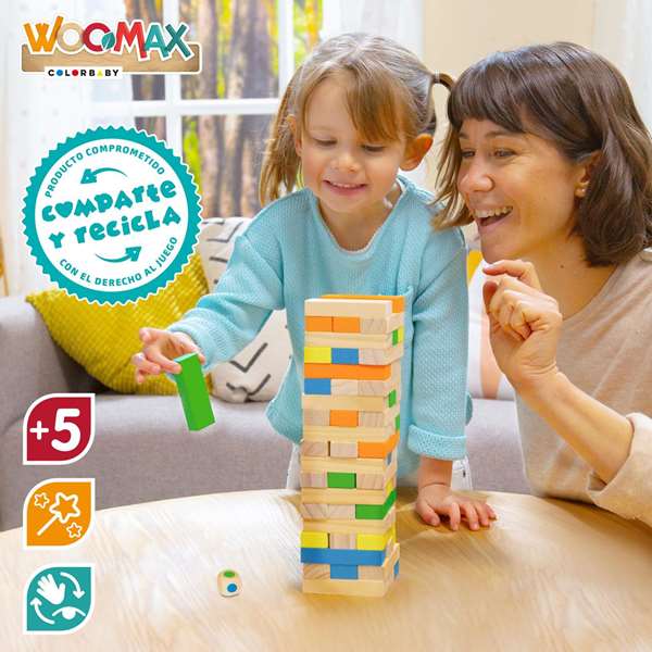 Woomax Torre de Bloques de Madera 26 cm con 58 Piezas para Niños a partir de 5 Años