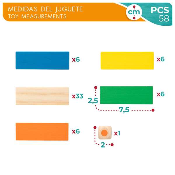 Woomax Torre de Bloques de Madera 26 cm con 58 Piezas para Niños a partir de 5 Años