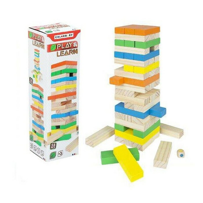 Color Baby Torre de bloques de madera Woomax de 26 cm con 58 piezas