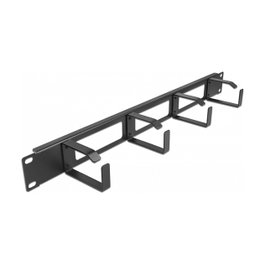 DeLOCK Panel de gestión de cables 19″ con 3 aberturas y 4 ganchos 1U Negro