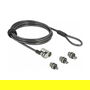 DeLOCK Navilock 20676 Cable de Seguridad para Portátil de 2 m con 3 Anclajes (Kensington, Wedge, Nano), Llave Redonda de Acero, Negro, Plata