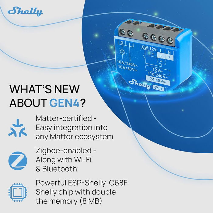 Shelly Módulo switch 1 Gen 4 Wi-Fi BT