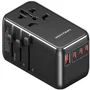 Vention FJGB0 Cargador de Pared GaN 120W Universal, 3 Puertos USB-C + 1 USB-A, Carga Rápida PD 100W para Laptop, 4 Enchufes Intercambiables para Viajes, Voltaje Mundial 100-250V