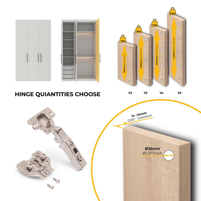 Emuca Lote de 20 bisagras rectas X91 con cierre suave y suplementos de montaje mixto, Diámetro 5x9.5mm, Altura 0, Acero, Niquelado Emuca Lote de 20 bisagras rectas X91 con cierre suave y suplementos de montaje mixto, Diámetro 5x9.5mm, Altura 0, Acero, Niquelado