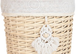 DKD Home Decor Cesta Ropa Boho Natural Mimbre y Poliéster Set de 3 Piezas 45 x 55 x 45 cm