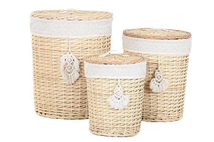 DKD Home Decor Cesta Ropa Boho Natural Mimbre y Poliéster Set de 3 Piezas 45 x 55 x 45 cm DKD Home Decor Cesta Ropa Boho Natural Mimbre y Poliéster Set de 3 Piezas 45 x 55 x 45 cm