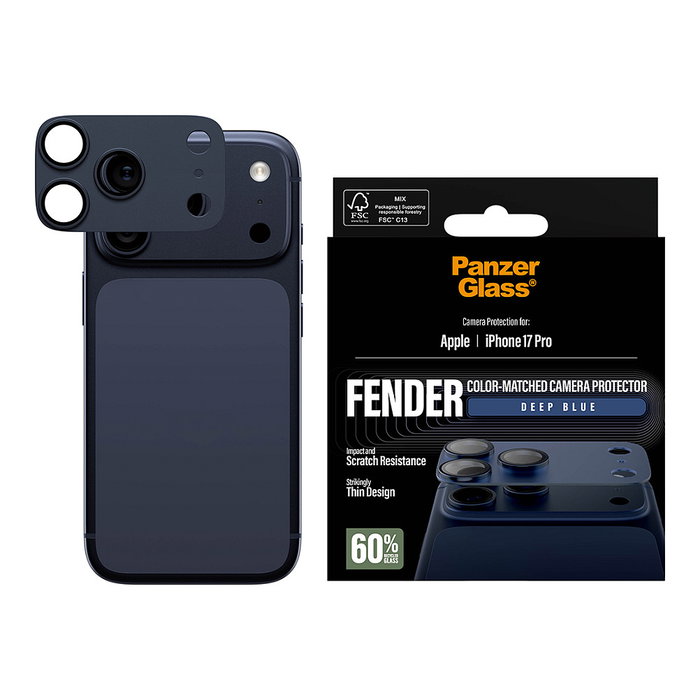 PanzerGlass Protector de Cámara Fender para iPhone 17 Pro - Azul Oscuro, Vidrio Templado, Aplicación en Seco, Resistente a Golpes y Rayones
