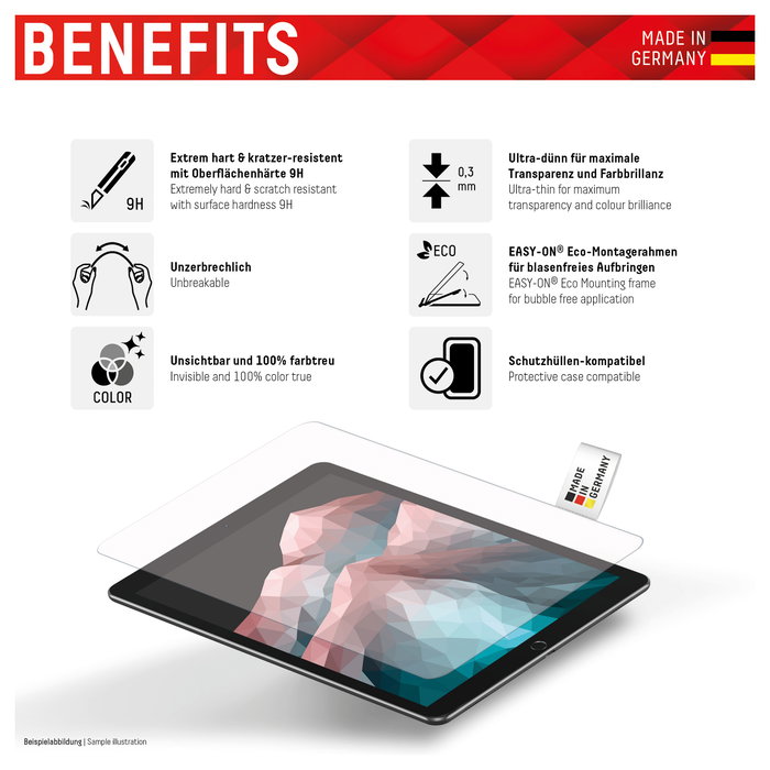 Displex DISPLEX 01535 Protector de Pantalla de Vidrio Templado 9H para iPad (7ma/8va/9na Gen) y Air (3ra Gen) 26.7 cm (10.5") - Incluye Kit Montaje