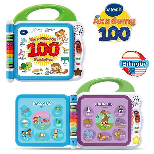 Vtech Mis Primeras 100 Palabras Bilingüe 80-601547 Libro Educativo Interactivo Español Inglés Modos de Juego Músicas