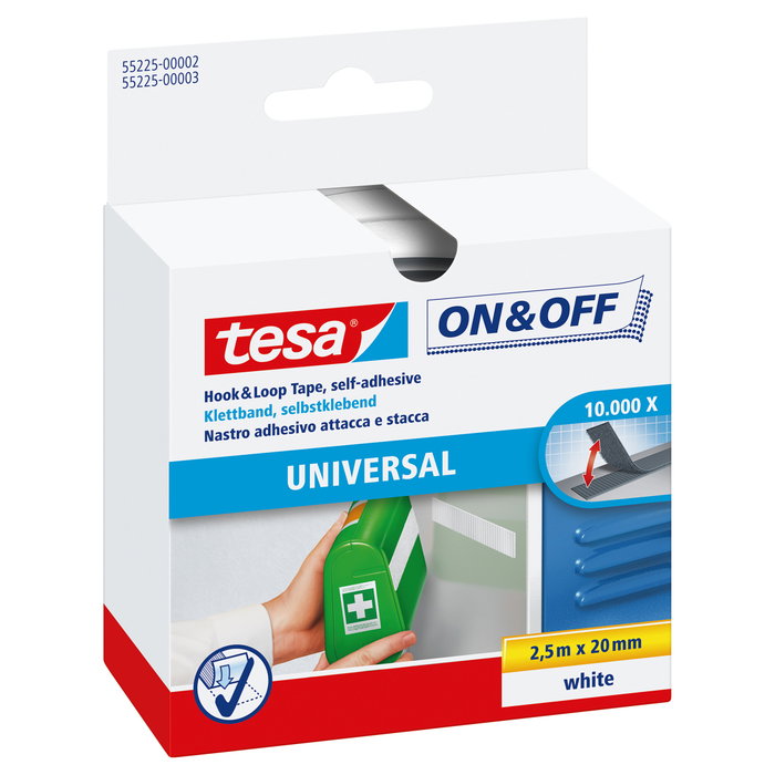 TESA Cinta de Velcro ON&OFF Blanco 20 mm x 2500 mm