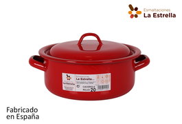 La Estrella Cacerola Esmaltada con Tapa 20 cm Rojo - Dimensiones: 22,3 cm ancho, 12,4 cm alto, 28,2 cm largo (6 Unidades)