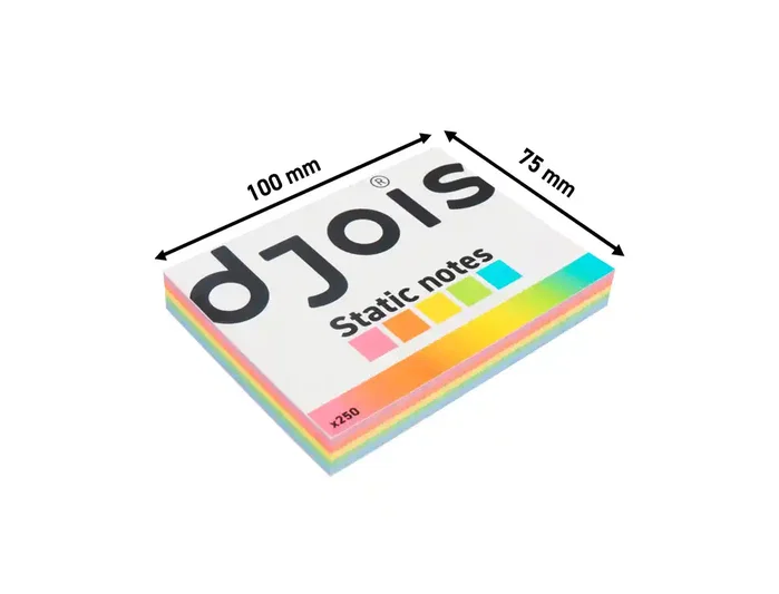 Djois Bloc de notas electrostáticas quita y pon 75x100 mm 250 hojas 5 colores surtidos
