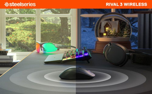 SteelSeries Rival 3 Wireless Ratón Gaming para Diestros - Inalámbrico RF/Bluetooth 5.0, Óptico 18000 DPI, 6 Botones, Iluminación RGB, Negro